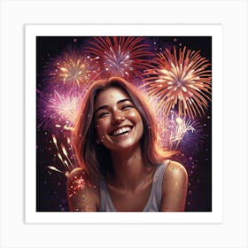 Photo Smiley Woman With Fireworks 1 1 0 Art Print