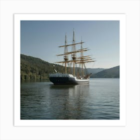 Tall Ship Sailing On A Lake Art Print