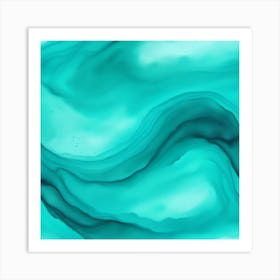 Beautiful teal aqua abstract background. Drawn, hand-painted aquarelle. Wet watercolor pattern. Artistic background with copy space for design. Vivid web banner. Liquid, flow, fluid effect. 1 Art Print