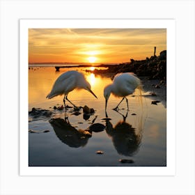 Two Egrets At Sunset Art Print