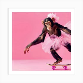 Chimpanzee Skateboarding Art Print