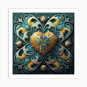Abstract art of exotic flowers with vibrant abstract hearts in their designs, hearts, 2 Art Print