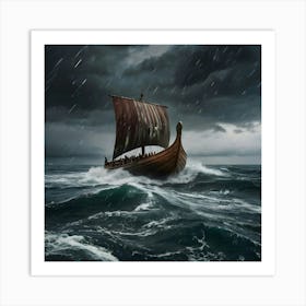 Viking Ship In Stormy Sea 2 Art Print