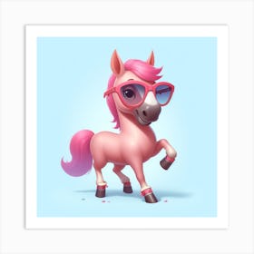 Cute Pink Horse With Sunglasses Art Print