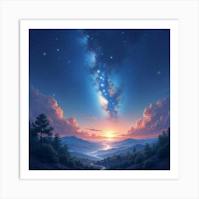 Watercolor Cosmic Vista With Gentle Star Fields 1 Art Print