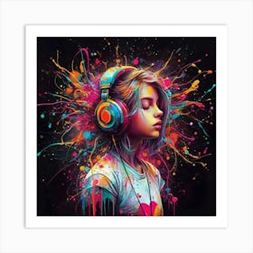 Girl With Headphones 3 Art Print