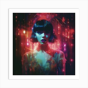 Girl In Neon Lights Art Print