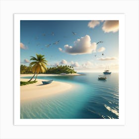 Tropical Beach With Palm Trees Art Print