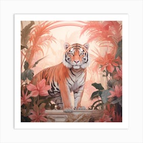 Tiger 7 Pink Jungle Animal Portrait Art Print