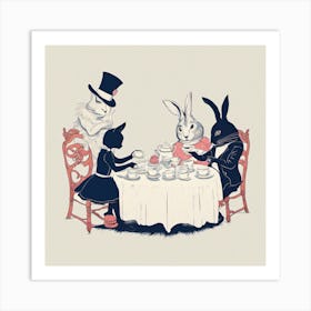 Rabbits At Tea Art Print