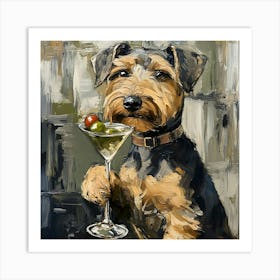 Airedale Welshie Drinking Martini Art Print