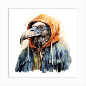 Watercolour Cartoon Vulture In A Hoodie 3 Art Print