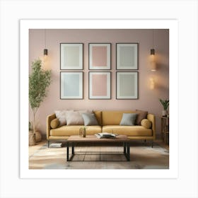 Living Room Wall 3 Tables Frame Mock Up Realistic (4) Art Print