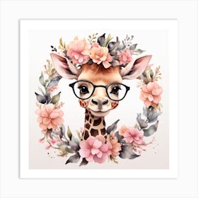 Giraffe With Flowers Art Print