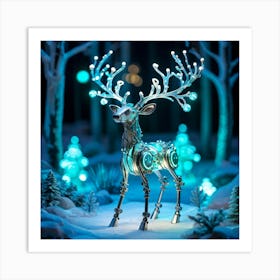 Bioluminescent Fireflies Merging With A Mechanical Deer Ceramic And Metal Body Intricately Detailed (1) 2 Art Print