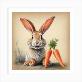 Rabbit With Carrots 3 Art Print