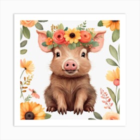 Floral Baby Boar Nursery Illustration (21) Art Print