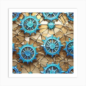 Blue Gears On The Wall Art Print