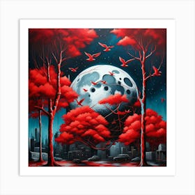 Red Trees Moon Art Print