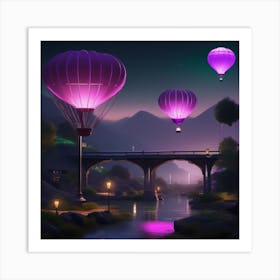 Purple Hot Air Balloons Landscape Art Print