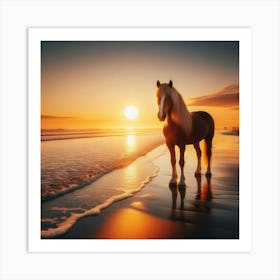 Horse On The Beach At Sunset 1 Art Print