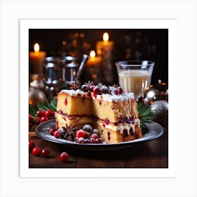 Christmas Cake With Cranberries Art Print