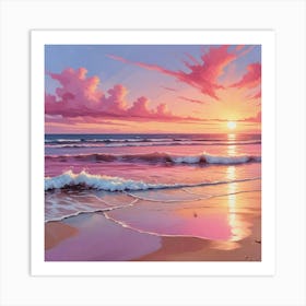 Sunset Beach Pink Dreamy Art Print 2 Art Print