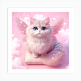 Cute Fluffy Angel Cat  Art Print