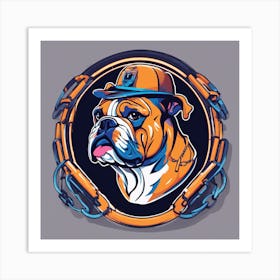 Bulldog With Headphones orange Art Print