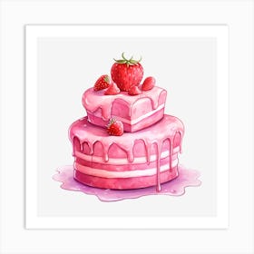 Pink Cake With Strawberries 2 Art Print