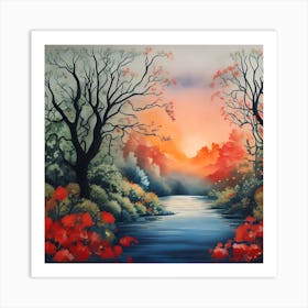 Sunset By The River Art Print