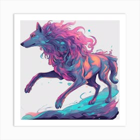 Borzoi Isolate Object, Clean Design, Watercolor, Neon Colors, In The Style Of A Tattoo Design, Epi (4) Kopie Art Print