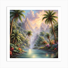 Palm Trees By The River Art Print