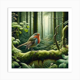 Robin In The Forest 1 AI Art Print