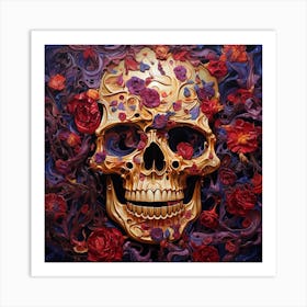 Skull With Flowers 10 Art Print