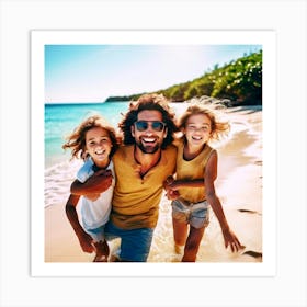 Happy Family On The Beach 1 Art Print