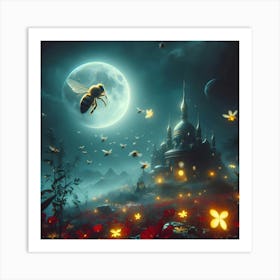 Bees Flying In The Night Art Print