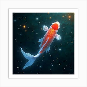 A Mythical Koi Fish With Scales Of Glowing, Iridescent Light Swimming Through A Cosmic Pond 1 Art Print