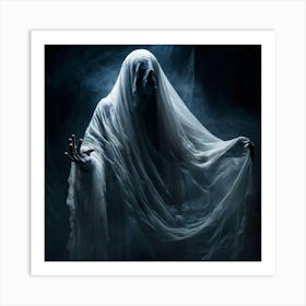 Ghostly Figure Draped In A Shroud Like Veil Hands Reaching Out As If For Help Eyes Wide With Blind 2 1 Art Print