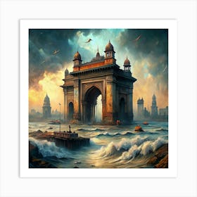 An Ancient Gateway Emerging From The Sea Art Print