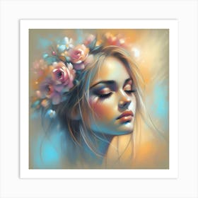 Girl With Flowers In Her Hair 4 Art Print