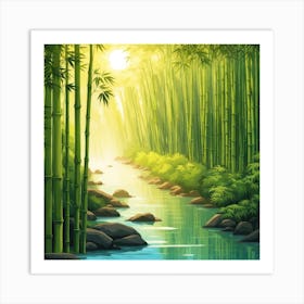 A Stream In A Bamboo Forest At Sun Rise Square Composition 27 Art Print