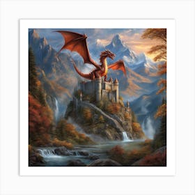 Dragon On Top Of A Castle Art Print