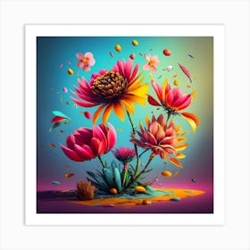 Flowers Beautiful Sketch Art Piece 3d Render P (1) Art Print