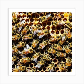 Bees Insects Pollinators Honey Hive Queen Worker Drone Nectar Pollen Colony Honeycomb St (3) Art Print