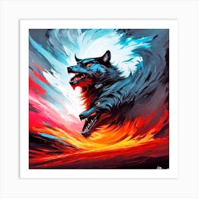 Two Wolves On Fire Art Print