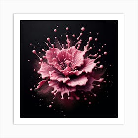 Pink Flower Splash On Black Background Art Print