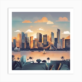 Cityscape At Sunset 4 Art Print