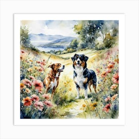 Dog Standing In A Flower Field Art Print