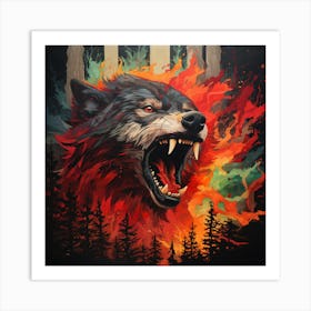 Wolf On Fire Art Print
